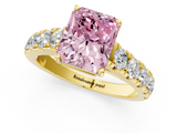Yellow gold Fancy Pink Radiant  Cut Diamond Pavé Band Solitaire with Four-Prong Setting_4
