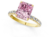 Yellow gold Fancy Pink Radiant  Cut Diamond Pavé Band Solitaire with Four-Prong Setting_4