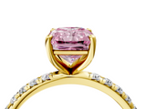 Yellow gold Fancy Pink Radiant  Cut Diamond Pavé Band Solitaire with Four-Prong Setting_7