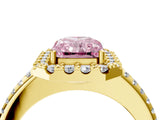 Yellow gold Fancy Pink Radiant Cut Diamond Pavé Halo Ring with Four-Prong Setting_40