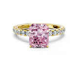 Yellow gold Fancy Pink Radiant Cut Diamond Pavé Solitaire Engagement Ring with Four-Prong Setting_90