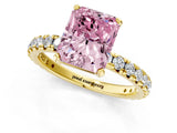 Yellow gold Fancy Pink Radiant Cut Diamond Pavé Solitaire Ring with Round Band and Prong Setting_13