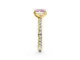 Yellow gold Fancy Pink Radiant Cut Diamond Pavé Solitaire Ring with Round Band and Prong Setting_14