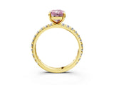 Yellow gold Fancy Pink Radiant Cut Diamond Pavé Solitaire Ring with Round Band and Prong Setting_15