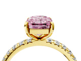 Yellow gold Fancy Pink Radiant Cut Diamond Pavé Solitaire Ring with Round Band and Prong Setting_16