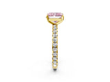 Yellow gold Fancy Pink Radiant Cut Diamond Pavé Solitaire Ring with Round Band and Prong Setting_26