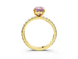 Yellow gold Fancy Pink Radiant Cut Diamond Pavé Solitaire Ring with Round Band and Prong Setting_27