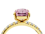 Yellow gold Fancy Pink Radiant Cut Diamond Pavé Solitaire Ring with Round Band and Prong Setting_28