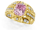 Yellow gold Fancy Pink Radiant Cut Diamond Pave Art Deco Split Shank Ring with Four-Prong Setting_1
