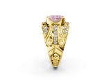 Yellow gold Fancy Pink Radiant Cut Diamond Pave Art Deco Split Shank Ring with Four-Prong Setting_2