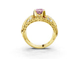 Yellow gold Fancy Pink Radiant Cut Diamond Pave Art Deco Split Shank Ring with Four-Prong Setting_3