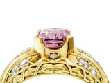 Yellow gold Fancy Pink Radiant Cut Diamond Pave Art Deco Split Shank Ring with Four-Prong Setting_4