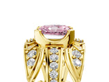 Yellow gold Fancy Pink Radiant Cut Diamond Pave Art Deco Split Shank Ring with Four-Prong Setting_5