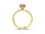 Yellow gold Fancy Pink Radiant Cut Diamond Pave Band Solitaire Ring with Four-Prong Setting_61