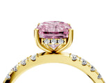 Yellow gold Fancy Pink Radiant Cut Diamond Pave Band Solitaire Ring with Four-Prong Setting_62