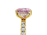 Yellow gold Fancy Pink Radiant Cut Diamond Pave Band Solitaire Ring with Four-Prong Setting_63