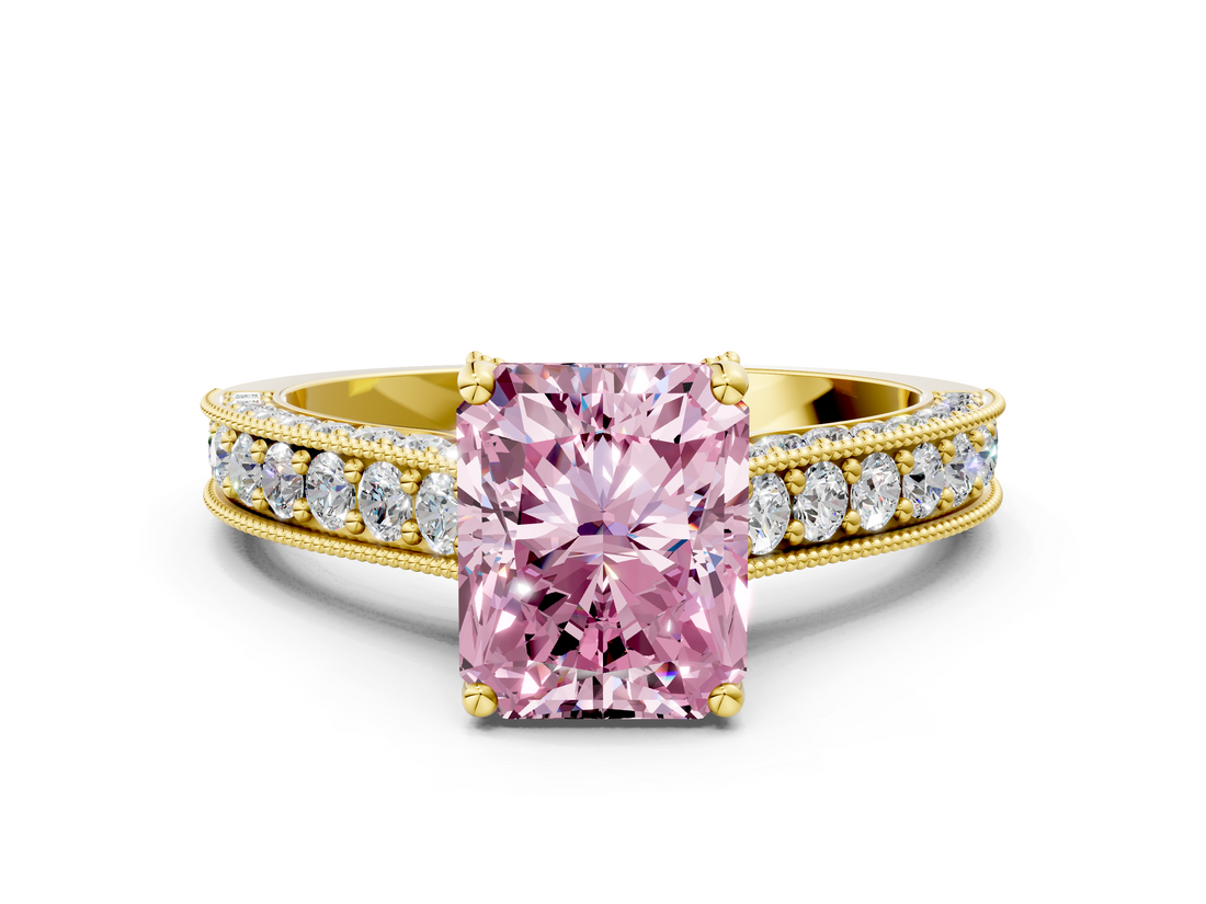 Yellow gold Fancy Pink Radiant  Cut Diamond Pave Band with Four-Prong Setting_36