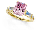 Yellow gold Fancy Pink Radiant  Cut Diamond Ring with Baguette Side Stones, Channel Set Band, and Four-Prong Setting_25