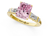 Yellow gold Fancy Pink Radiant  Cut Diamond Ring with Baguette Side Stones, Channel Set Band, and Four-Prong Setting_4