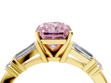 Yellow gold Fancy Pink Radiant  Cut Diamond Ring with Baguette Side Stones, Channel Set Band, and Four-Prong Setting_7