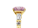 Yellow gold Fancy Pink Radiant  Cut Diamond Ring with Baguette Side Stones, Channel Set Band, and Four-Prong Setting_8
