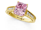 Yellow gold Fancy Pink Radiant Cut Diamond Ring with Milgrain Pavé Band and Four-Prong Setting_24