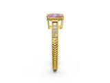 Yellow gold Fancy Pink Radiant Cut Diamond Ring with Milgrain Pavé Band and Four-Prong Setting_25