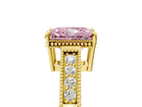 Yellow gold Fancy Pink Radiant Cut Diamond Ring with Milgrain Pavé Band and Four-Prong Setting_28