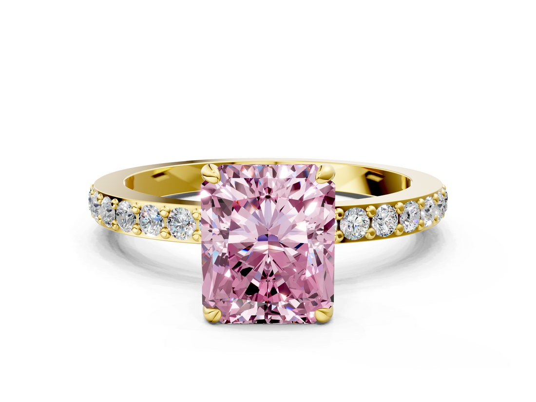 Yellow gold Fancy Pink Radiant  Cut Diamond Ring with Pavé Band and Four-Prong Setting_51