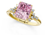 Yellow gold Fancy Pink Radiant Cut Diamond Ring with Side Stones and Four-Prong Setting_79