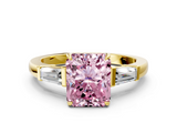 Yellow gold Fancy Pink Radiant  Cut Diamond Ring with Tapered Baguette Side Stones in Four-Prong Setting_3