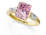 Yellow gold Fancy Pink Radiant  Cut Diamond Ring with Tapered Baguette Side Stones in Four-Prong Setting_4