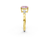 Yellow gold Fancy Pink Radiant  Cut Diamond Ring with Tapered Baguette Side Stones in Four-Prong Setting_5
