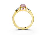 Yellow gold Fancy Pink Radiant  Cut Diamond Ring with Tapered Baguette Side Stones in Four-Prong Setting_6