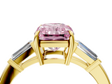 Yellow gold Fancy Pink Radiant  Cut Diamond Ring with Tapered Baguette Side Stones in Four-Prong Setting_7