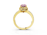Yellow gold Fancy Pink Radiant Cut Diamond Scalloped Halo Engagement Ring with Round Shared Prong Band_27