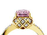 Yellow gold Fancy Pink Radiant Cut Diamond Scalloped Halo Engagement Ring with Round Shared Prong Band_28