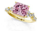 Yellow gold Fancy Pink Radiant Cut Diamond Scattered Round Accent Ring with Prong Setting_13