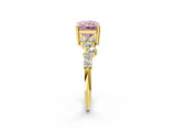 Yellow gold Fancy Pink Radiant Cut Diamond Scattered Round Accent Ring with Prong Setting_14