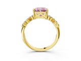 Yellow gold Fancy Pink Radiant Cut Diamond Scattered Round Accent Ring with Prong Setting_15