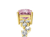 Yellow gold Fancy Pink Radiant Cut Diamond Scattered Round Accent Ring with Prong Setting_17