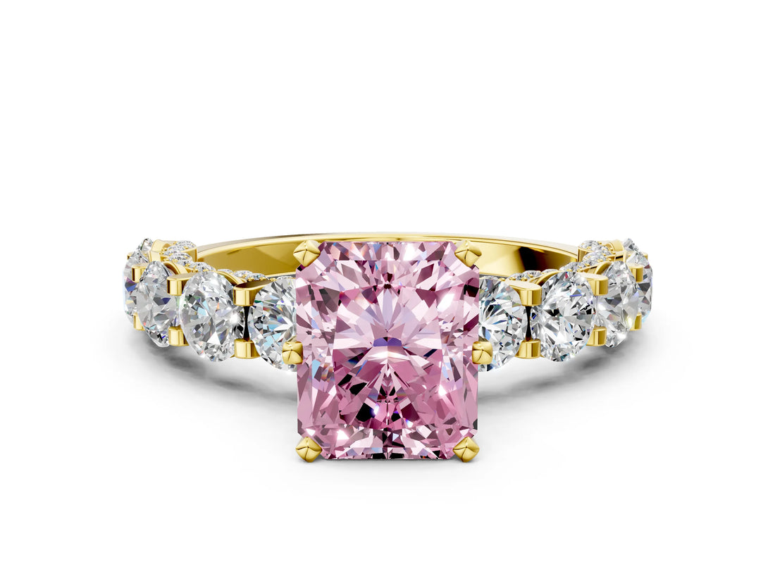 Yellow gold Fancy Pink Radiant Cut Diamond Side Stone Engagement Ring with Four-Prong Setting_24