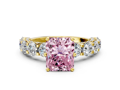 Yellow gold Fancy Pink Radiant Cut Diamond Side Stone Engagement Ring with Four-Prong Setting_24