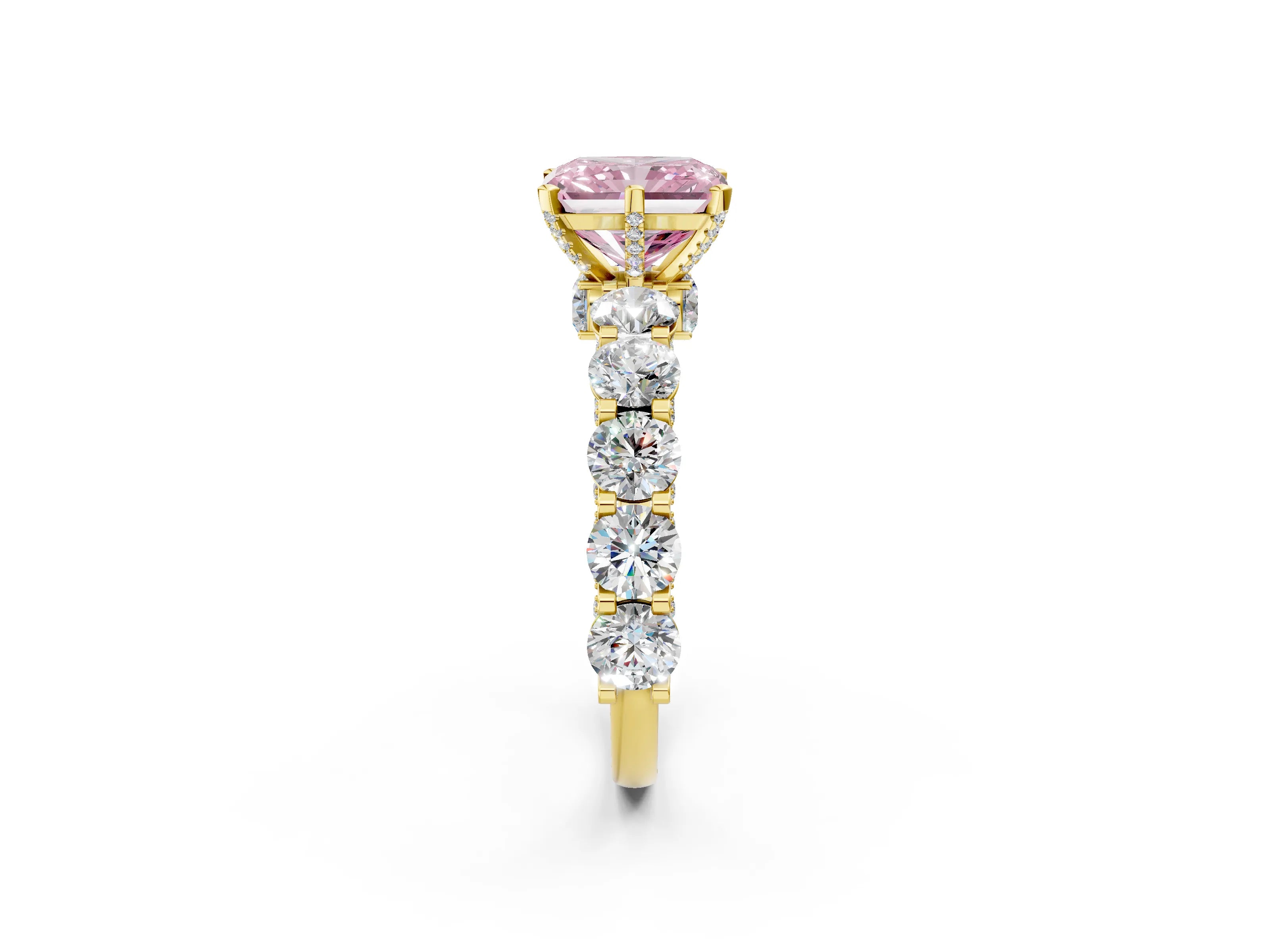 Yellow gold Fancy Pink Radiant Cut Diamond Side Stone Engagement Ring with Four-Prong Setting_26