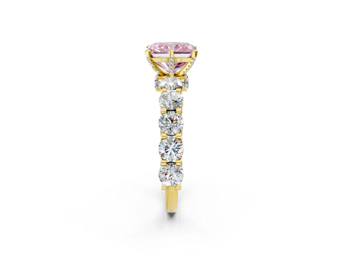 Yellow gold Fancy Pink Radiant Cut Diamond Side Stone Engagement Ring with Four-Prong Setting_26