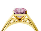 Yellow gold Fancy Pink Radiant Cut Diamond Solitaire Engagement Ring with Cathedral Setting and Four-Prong Mount_113