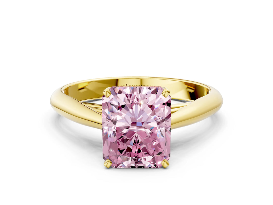 Yellow gold Fancy Pink Radiant Cut Diamond Solitaire Engagement Ring with Cathedral Setting and Four-Prong Mount_78