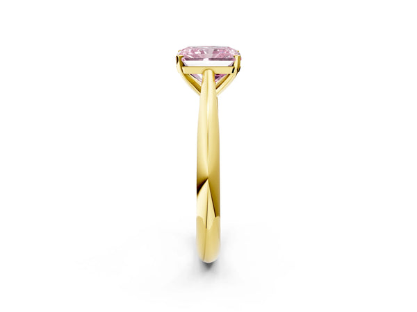 Yellow Gold Radiant Cut Solitaire Cathedral Engagement Ring Setting for Fancy Pink Center