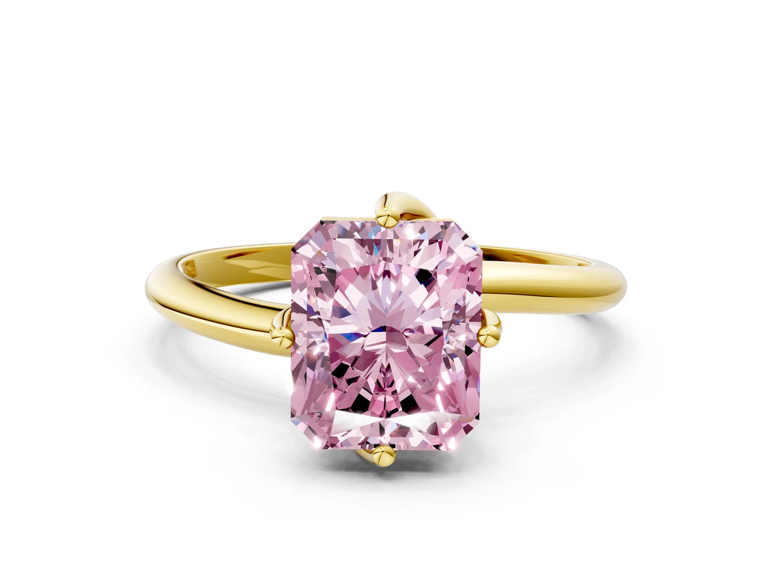 Yellow gold Fancy Pink Radiant Cut Diamond Solitaire Engagement Ring with Four-Prong Setting and Classic Band_20