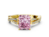 Yellow gold Fancy Pink Radiant Cut Diamond Solitaire Engagement Ring with Twisted Pavé Band and Four-Prong Setting_43